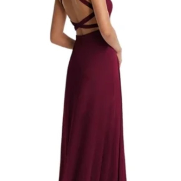 Maroon Burgundy Halter Bridesmaid Dress - Picture 7 of 7